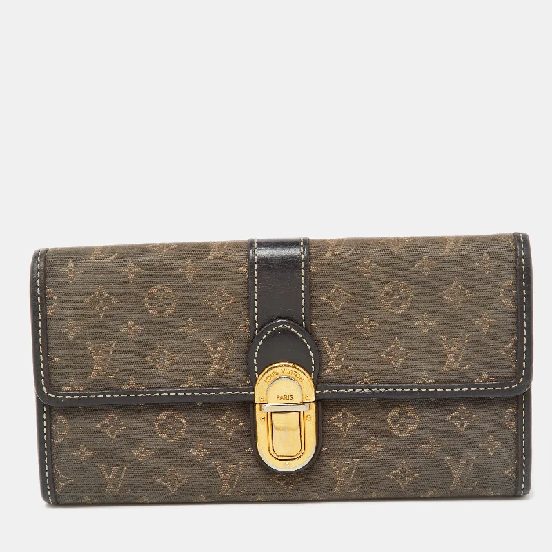 Simple leather wallets for men -Louis Vuitton Brown Monogram Idylle Canvas And Leather Sarah Wallet