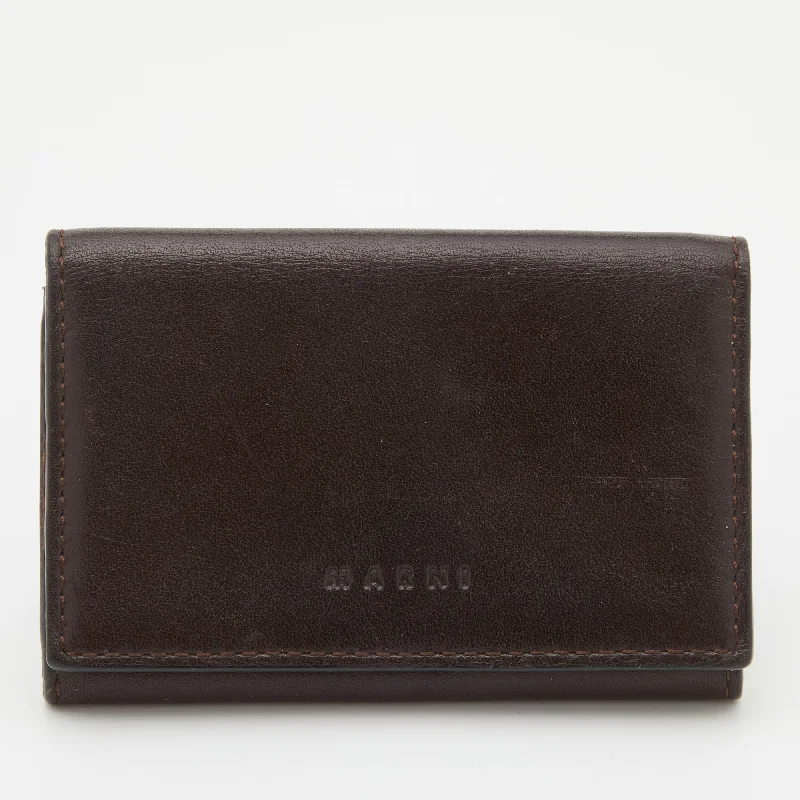 Women’s wallets with photo window for ID cards -Marni Dark Brown Leather Card Holder