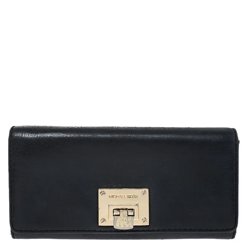 Wallets with RFID card holder for security -Michael Kors Black Leather Flap Continental Wallet..