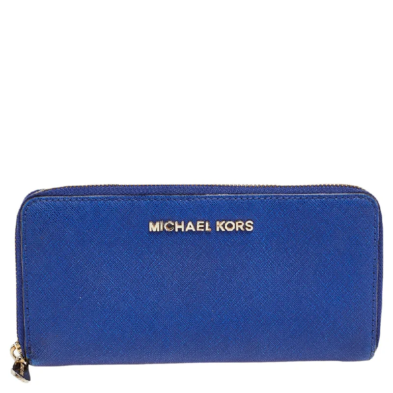 Functional wallets for men with extra card slots -Michael Kors Blue Leather Bedford Continental Wallet..