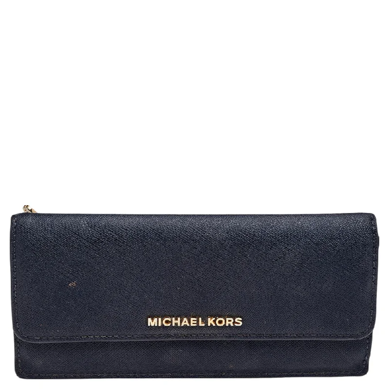 Keychains with motivational quotes -Michael Kors Navy Blue Saffiano Leather Jet Set Travel Flat Wallet..