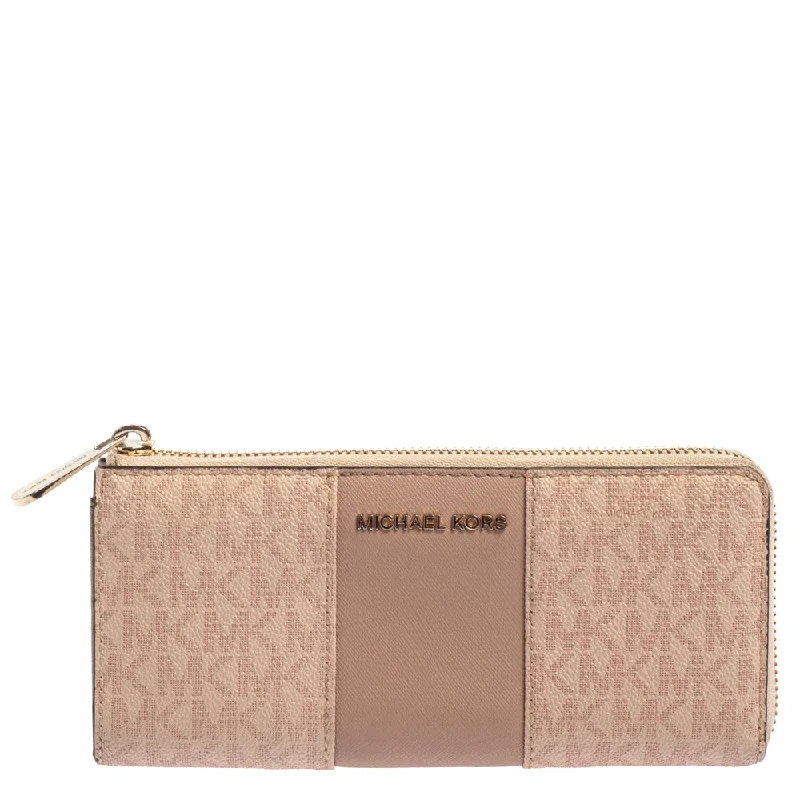 Keychains with initial engraving for personalized gifts -Michael Kors Pink Signature Leather Zip Around Wallet