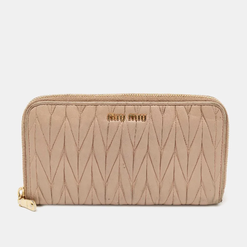 Personalized wallets for Father’s Day gifts -Miu Miu Beige Matelassé Leather Zip Around Wallet