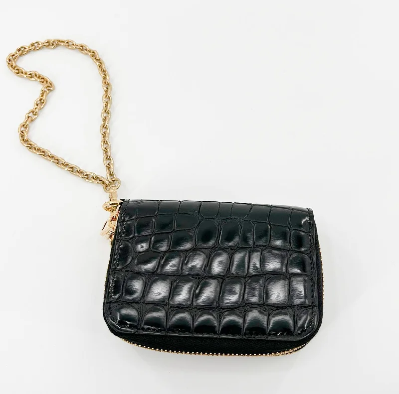 Leather keychains with key ring -Miu Miu Croc Embossed Leather Zip Around Wallet - Black