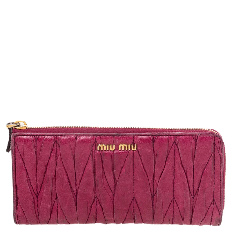 Premium keychains for luxury gifts -Miu Miu Pink Leather Matelassé Zip Around Wallet..