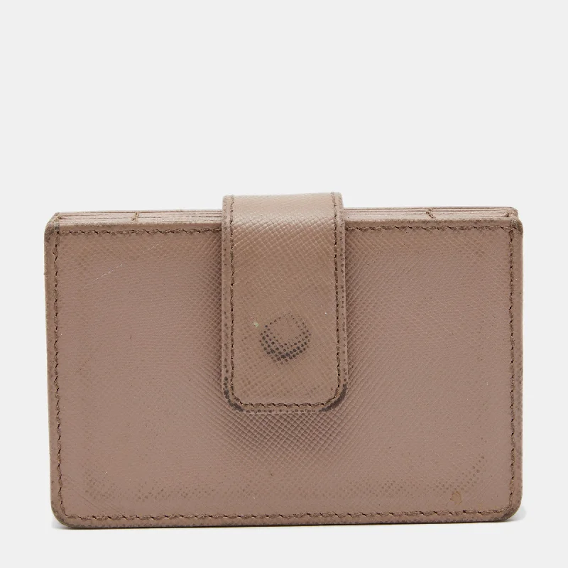 Wallets for men with extra cardholders for storage -Prada Beige Saffiano Leather 5 Gusset Card Holder..