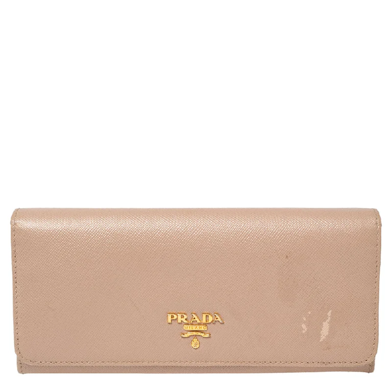 Custom wallets with engraved initials -Prada Beige Saffiano Lux Leather Flap Continental Wallet..