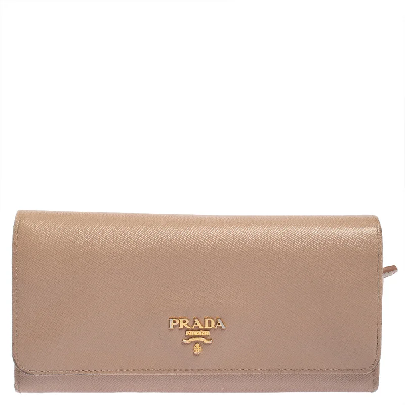 Fashionable keychains for key organization -Prada Beige Saffiano Lux Leather Flap Continental Wallet..