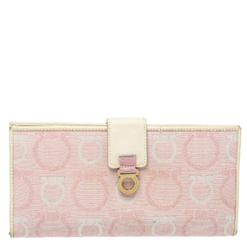 Wallets with detachable compartments for ease of use -Salvatore Ferragamo Pink/cream Gancini Canvas And Leather Wallet