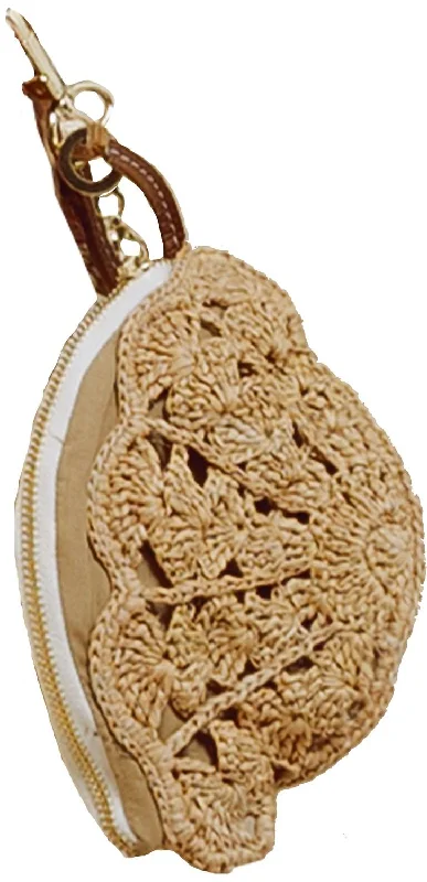 Designer keychains for luxury bags and accessories -Seashell Coin Purse In Beige Straw