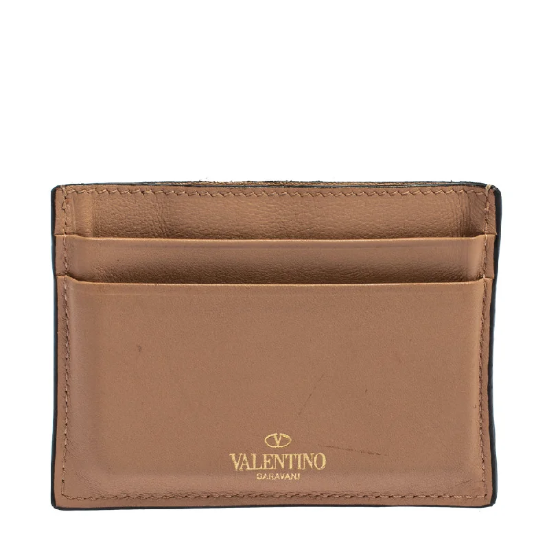 Wallets with removable inserts for easy organization -Valentino Beige Leather Rockstud Card Holder..