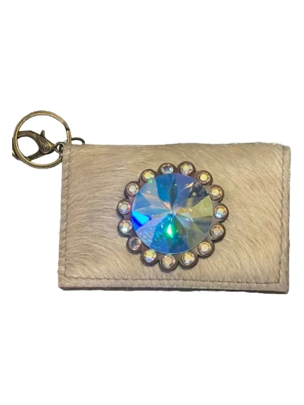 Compact keychains for travel -Women's Crystal Wallet In Tan Hide