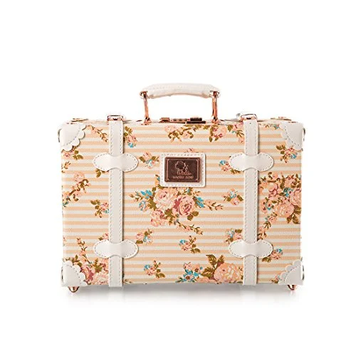 Suitcase with large openings-13 Inch Pu Leather Small Suitcase Floral Decorative Box With Straps For Women