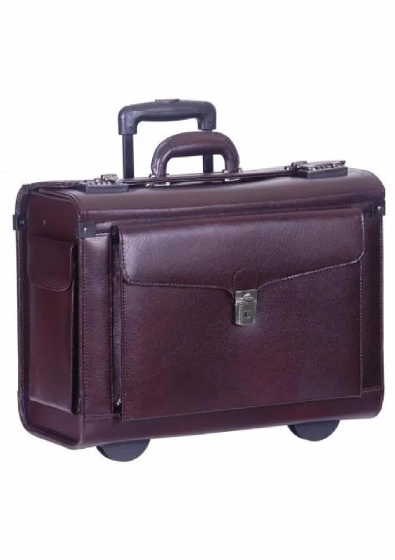 Suitcase with sleek look-Mancini Leather Goods Deluxe Wheeled Catalog Case Burgundy