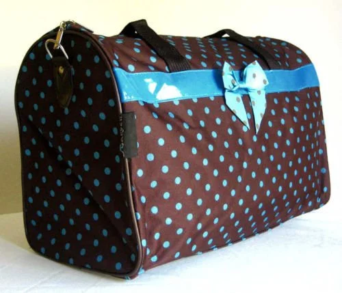 Suitcase for checked luggage-19" Duffel/Tote Bag Brown & Blue Polka Dots Luggage Purse