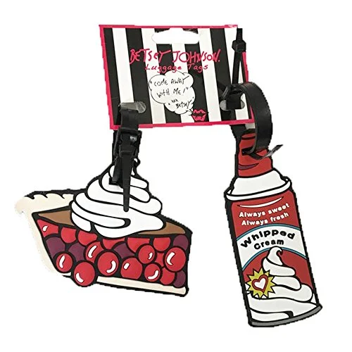 Suitcase for short getaways-Betsey Johnson 2‑Piece Set Rubber Luggage Tags Pie & Whipped Cream