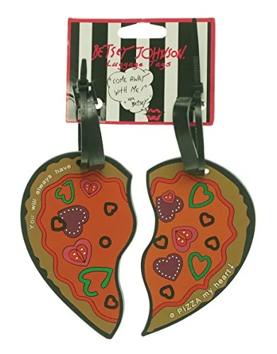 Suitcase with large capacity-Betsey Johnson Heart‑Shaped Pizza Luggage Tag Set - You Will Always Have A Pizza My Heart!