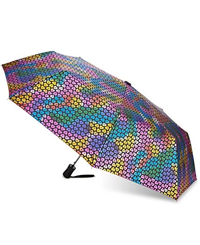 Suitcase for stylish travelers-Betsey Johnson Multicolor Hearts Foil-Print Umbrella