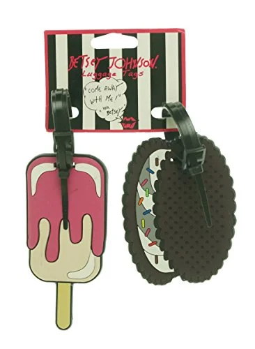 Suitcase with padded handles-Betsey Johnson Womens Rubber Ice Cream Luggage Tags Pink O/S