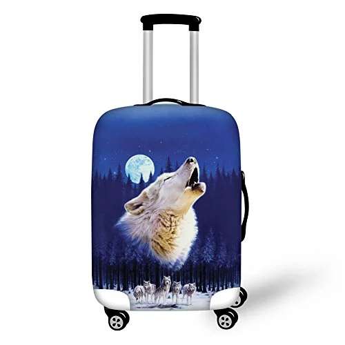 Suitcase for stylish commuting-Bigcardesigns Blue Wolf Travel Luggage Protective Covers For 22"-25" Suitcase Elastic