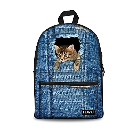 Suitcase with sturdy stitching-Bigcardesigns Girl'S School Bag Tabby Cat Blue