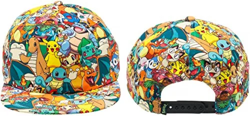 Suitcase with bright logos-Bioworld Pokemon All Over Print Sublimated Snapback Cap Hat