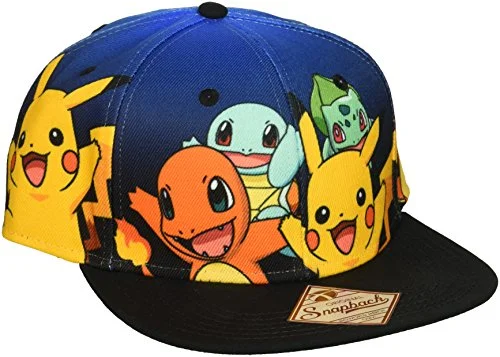 Suitcase with anti-theft features-Bioworld Pokemon The Original Starters Blue Gradient Snapback Cap