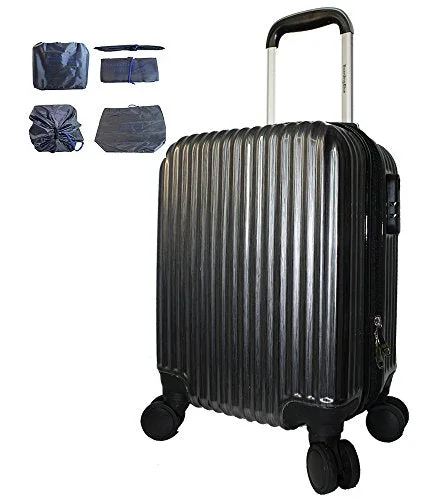 Suitcase with vintage look-Boardingblue New Airlines Personal Item Under Seat Spinner Hard Luggage (Black) Plus Luggage Cover