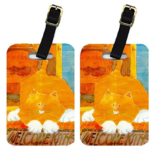 Suitcase with padded lining-Carolines Treasures 6010Bt Orange Tabby Welcome Cat Luggage Tag - Pair 2, 4 X 2.75 In.