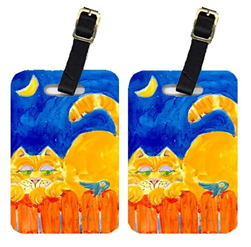 Suitcase with durable fabric-Carolines Treasures 6020Bt Orange Tabby Cat On The Fence Luggage Tag - Pair 2, 4 X 2.75 In.