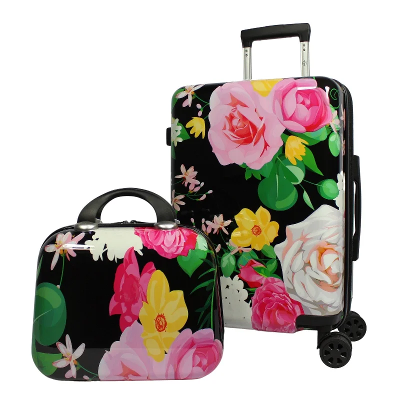 Suitcase with lockable zippers-World Traveler Peonies 2-Piece Hardside Carry-On Spinner Luggage Set