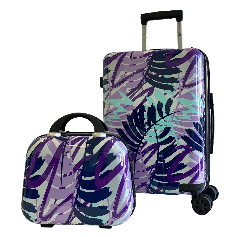 Suitcase with trendy patterns-World Traveler Tropical Leaves 2-Piece Hardside Carry-On Spinner Luggage Set