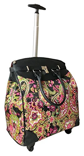 Suitcase for kids-Computer/Laptop Rolling Bag 4 Wheel Case Paisley Green