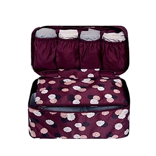 Suitcase with padded lining-Damara Ladies Travel Bra Underwear Bag Organizers Portable Tidy Cosmetic Pocket,Wine Red