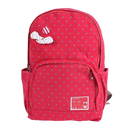 Suitcase with large openings-Damara Students Bowknot Aornt Canvas Polka Dot Zipper School Bag,Red