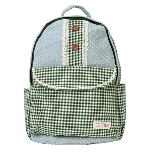 Suitcase for group vacations-Damara Student'S Dots Canvas Fabric Large School Bags,Green