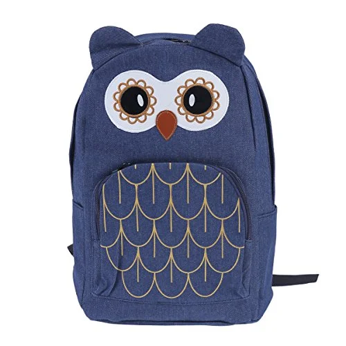 Suitcase with fold-down design-Damara Womens Cartoon Owl Style Outdoor Canvas Casual Shoolbag,Blue