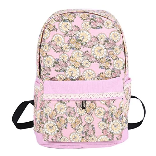 Suitcase with extra padding-Damara Womens Floral Print Lace Spliced School Bacapack,Pink