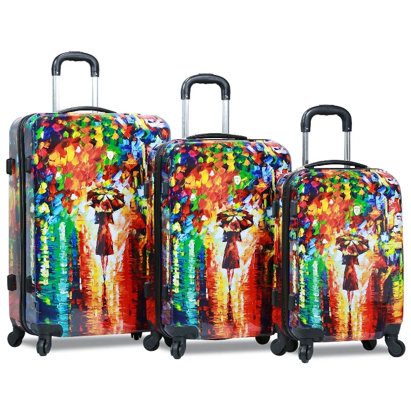 Suitcase for lightweight luggage-Dejuno Parisian Nights 3 Piece Hardside Spinner Upright Luggage Set