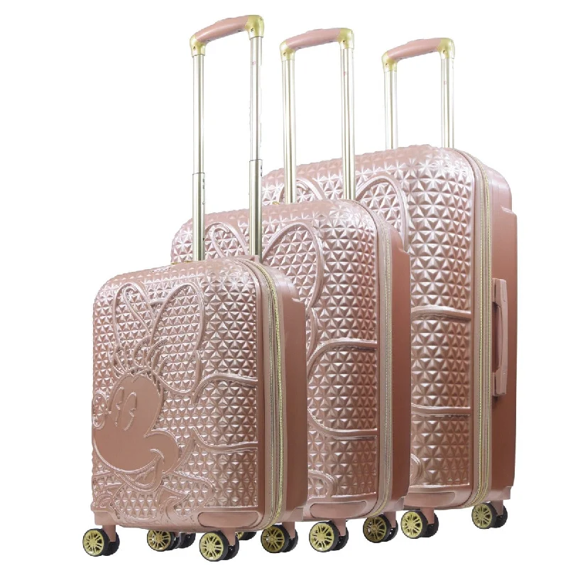 Suitcase with ergonomic handle-Disney Minnie Mouse Rolling Luggage 3 Piece Set Rose Gold