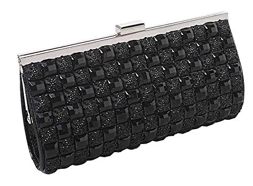 Suitcase for long journeys-Double Sided Rhinestones Clutch Bag, With The Detachable Chain [Black]