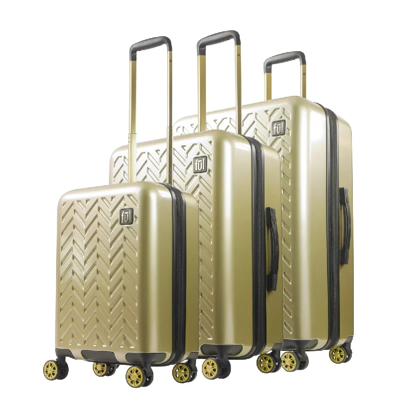 Suitcase with vintage look-Ful Groove Expandable Hardside Spinner 3 Pc Luggage Set, Gold