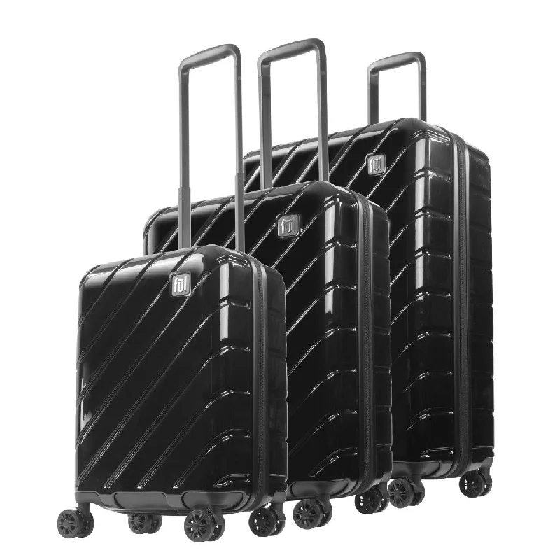 Suitcase with quick-access design-Ful Velocity Expandable Hardside Spinner 3 Pcs Set, Black