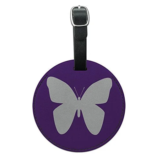 Suitcase with stylish designs-Graphics & More Butterfly Purple Round Leather Luggage Id Tag Suitcase Carry-On, Black