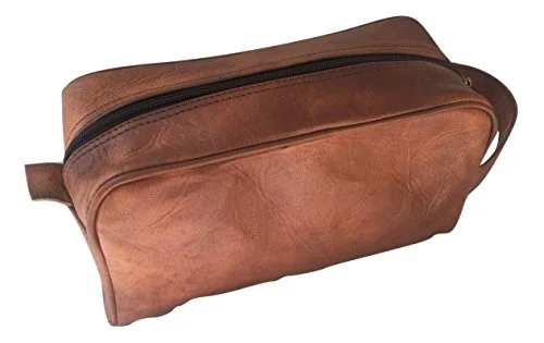 Suitcase for heavy loads-Handmade Goat Genuine Leather Toiletry Bag Dopp Kit Shaving And Grooming Kit For Travel ~ Gift