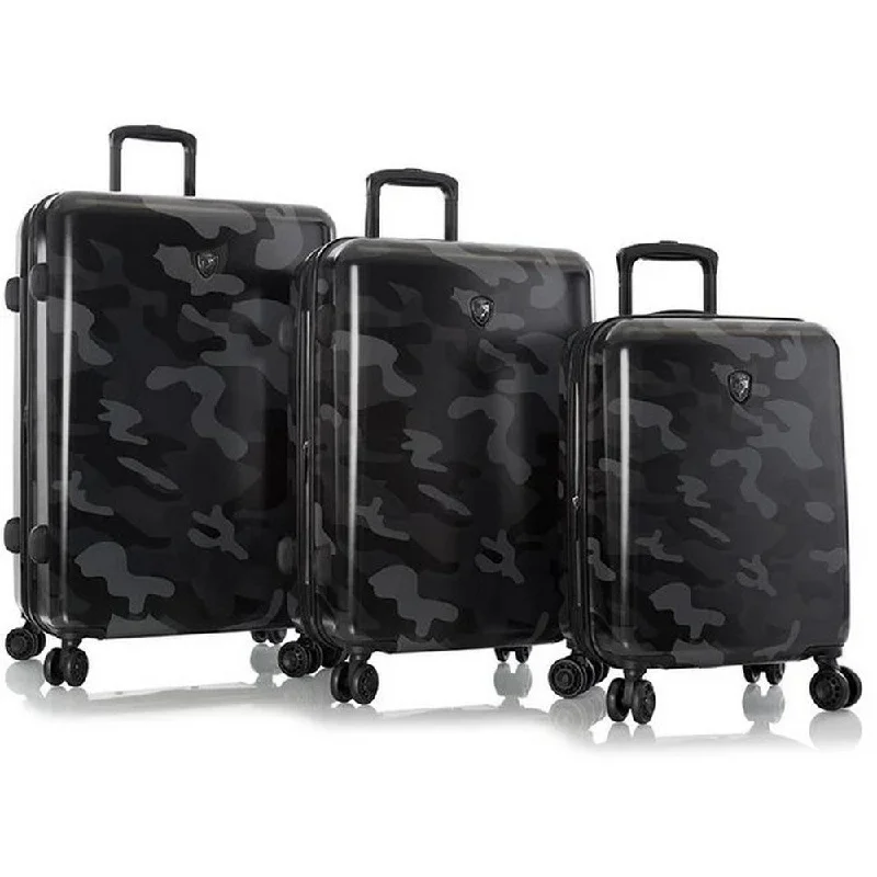 Suitcase for adventure seekers-Heys Black Camo 3 Piece Hardside Spinner Luggage Set