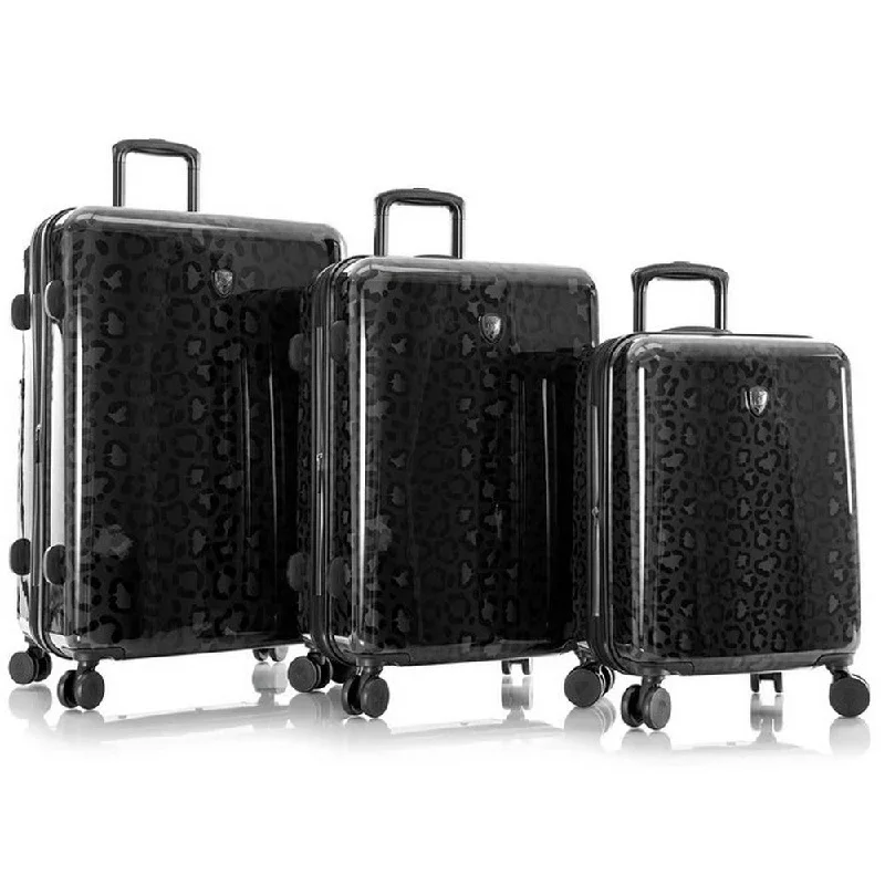 Suitcase for weekend adventures-Heys Black Leopard 3 Piece Hardside Spinner Luggage Set