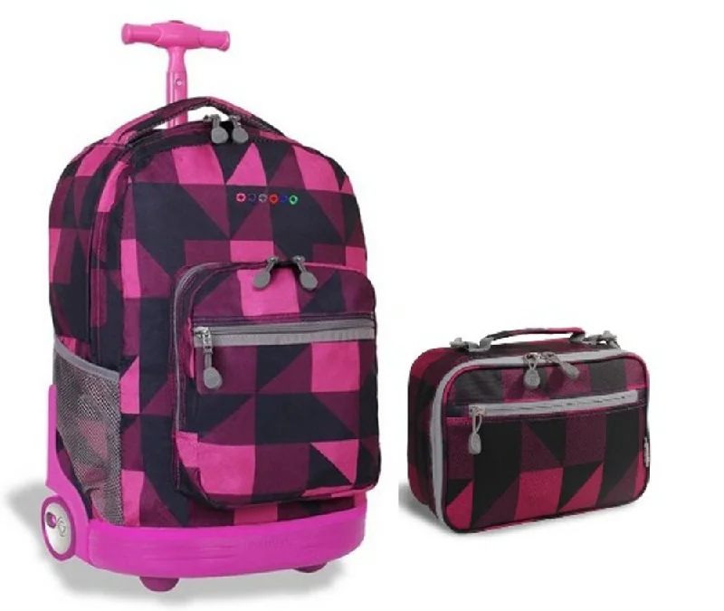 Backpack for tough terrain-J World Block Pink Sunrise Roller Backpack Back Pack and Cody Lunch Bag Bundle Set