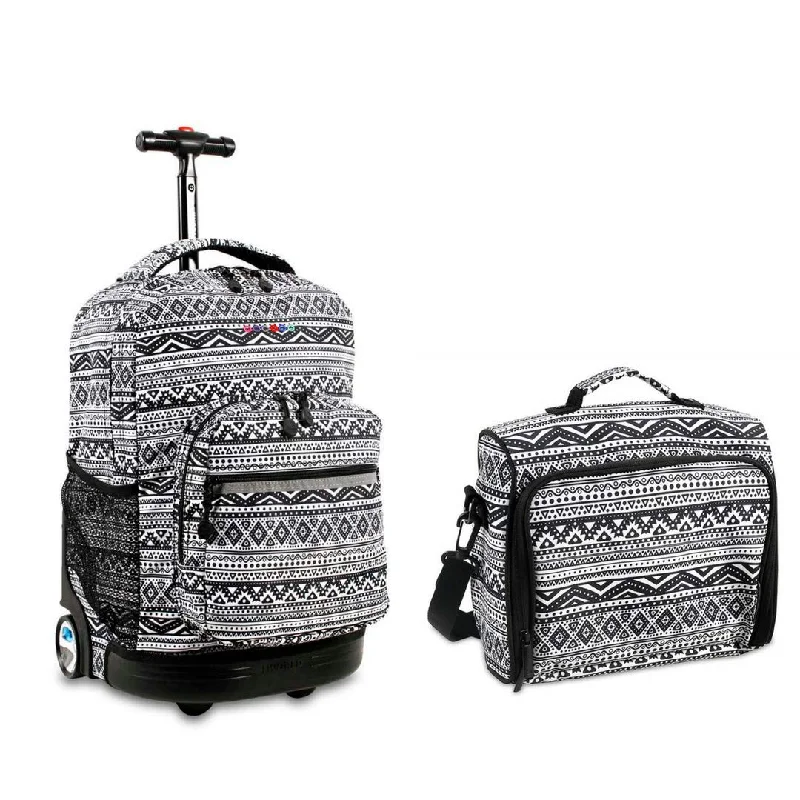 Large hiking backpack-J World Combo Rolling Backpack & Lunch Bag Back to School Bundle Set Sunrise/Casey (Tribal)