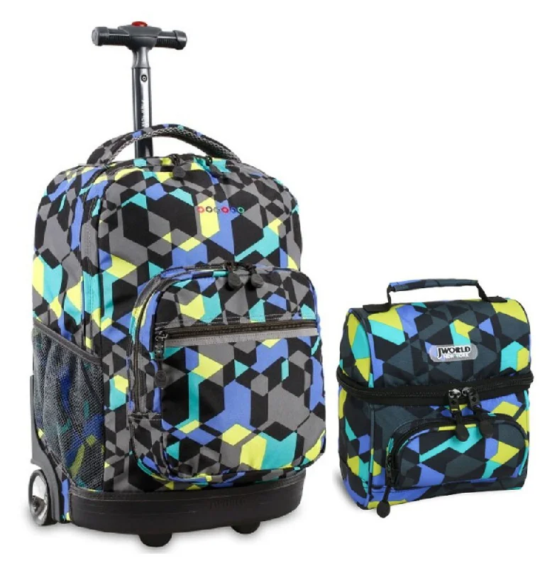 Backpack for enthusiasts-J World Cubes Sunrise Roller Backpack Back Pack and Corey Lunch Bag Bundle Set